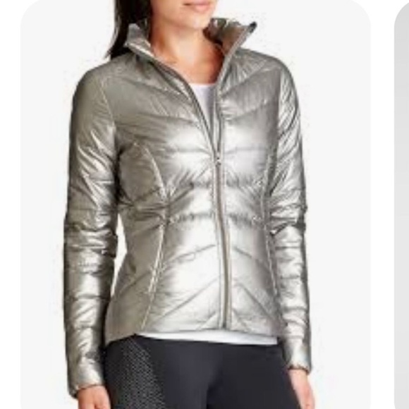 Athleta silver Metallic Down Puffer Jacket xs - Picture 1 of 7